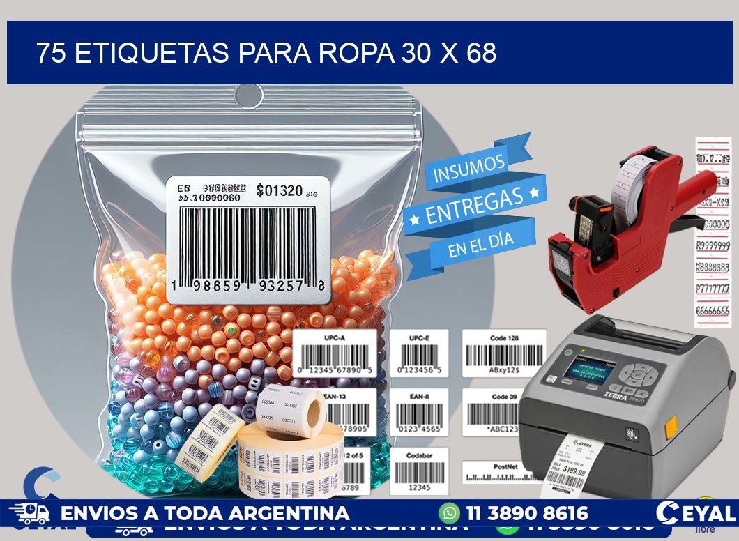 75 ETIQUETAS PARA ROPA 30 x 68