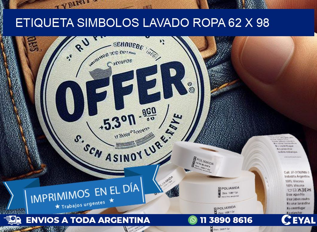 ETIQUETA SIMBOLOS LAVADO ROPA 62 x 98