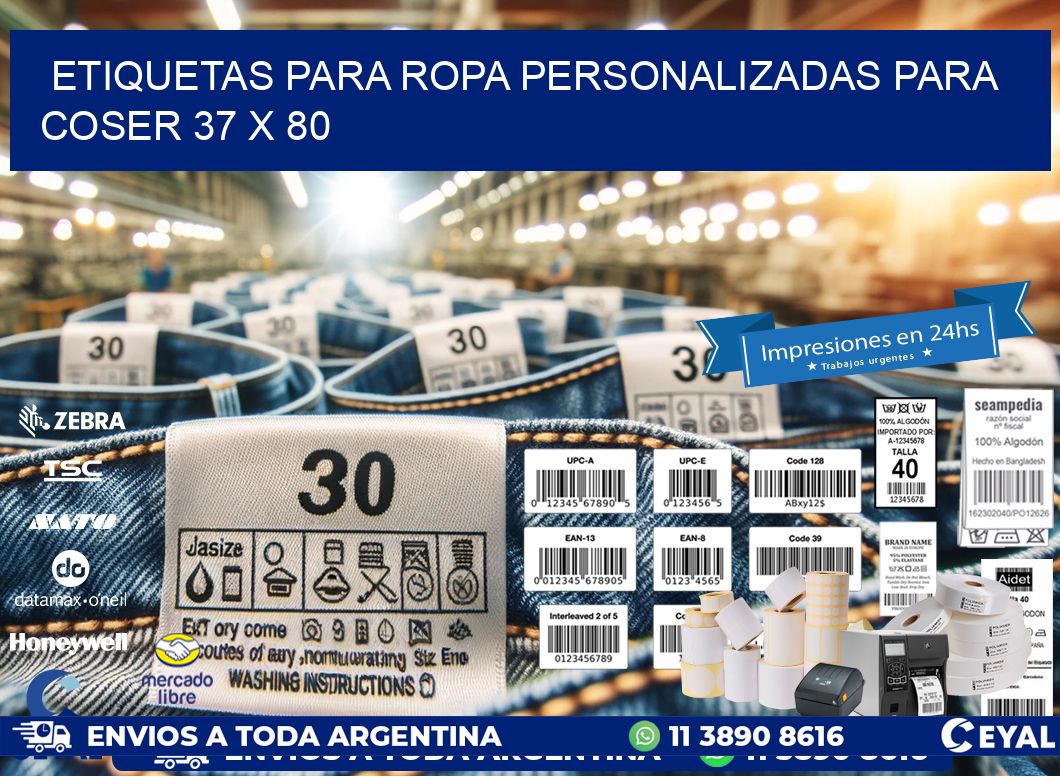 ETIQUETAS PARA ROPA PERSONALIZADAS PARA COSER 37 x 80