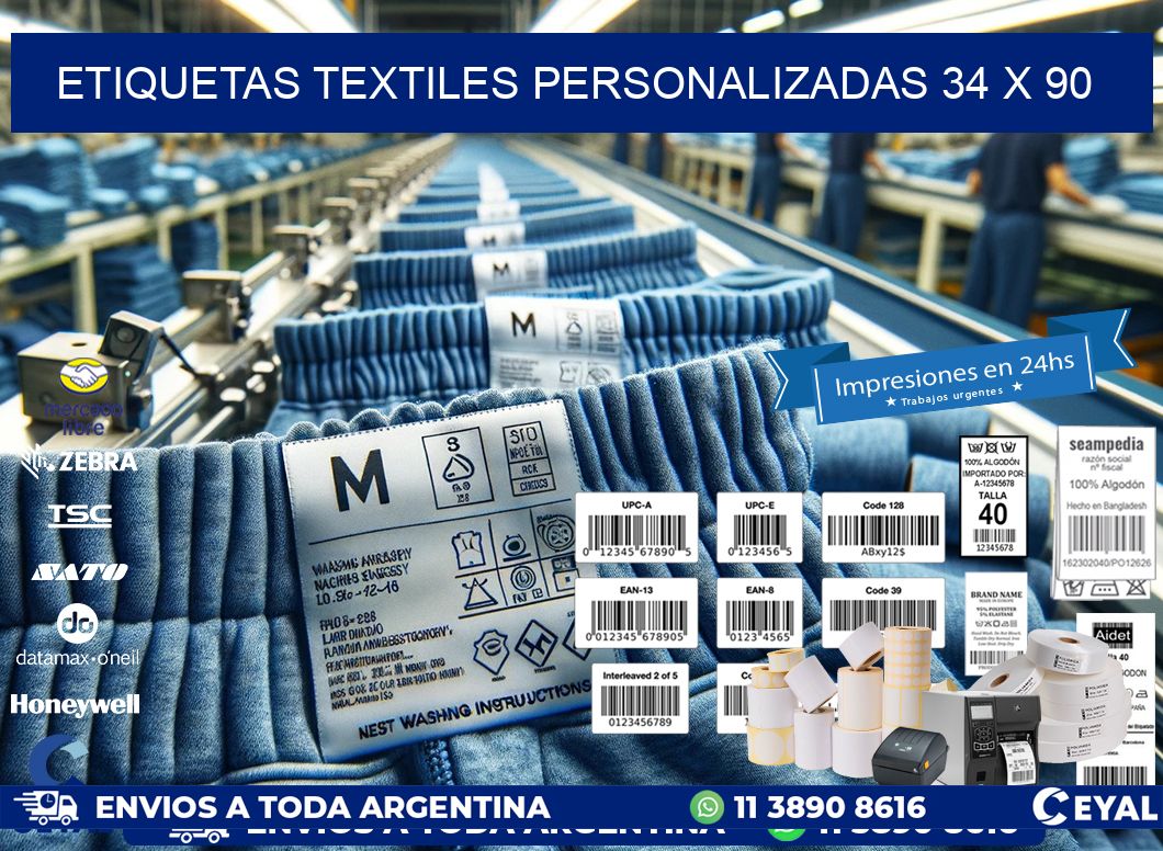 ETIQUETAS TEXTILES PERSONALIZADAS 34 x 90