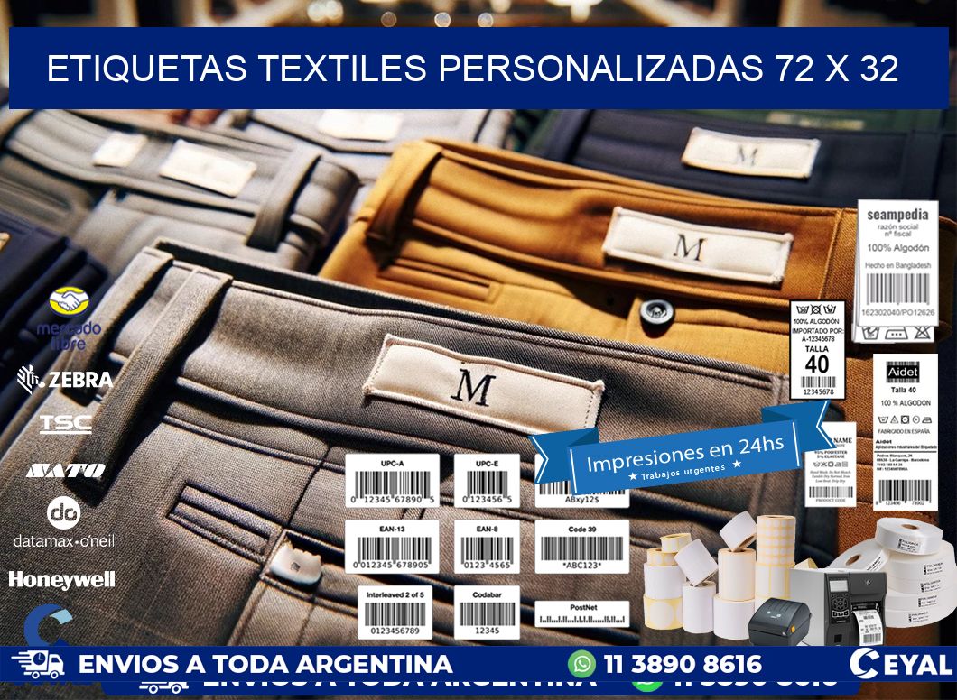 ETIQUETAS TEXTILES PERSONALIZADAS 72 x 32