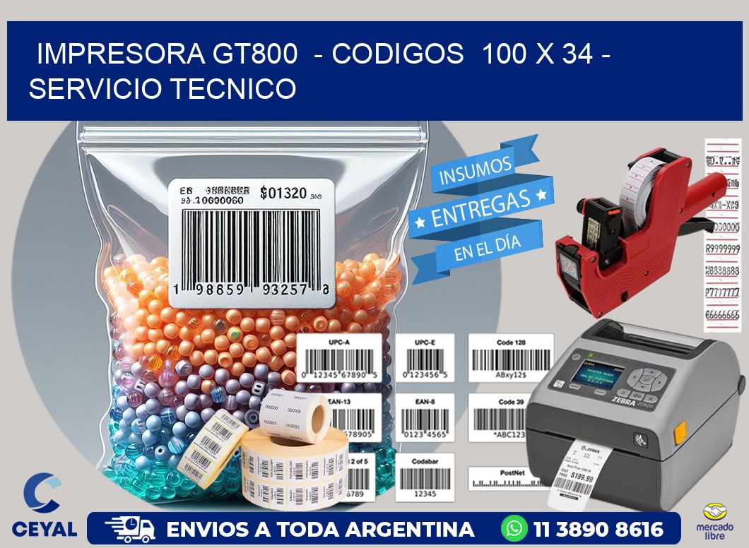 IMPRESORA GT800  - CODIGOS  100 x 34 - SERVICIO TECNICO