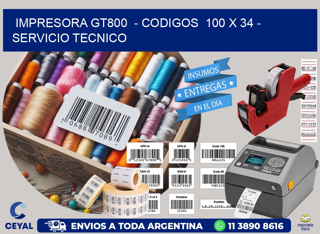 IMPRESORA GT800  - CODIGOS  100 x 34 - SERVICIO TECNICO
