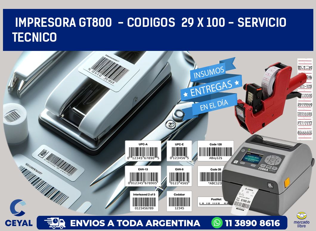 IMPRESORA GT800  - CODIGOS  29 x 100 - SERVICIO TECNICO