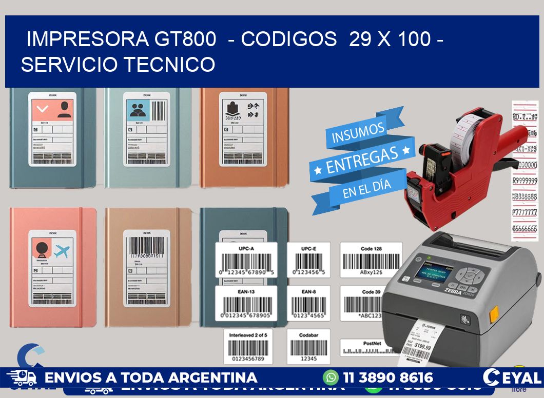 IMPRESORA GT800  - CODIGOS  29 x 100 - SERVICIO TECNICO