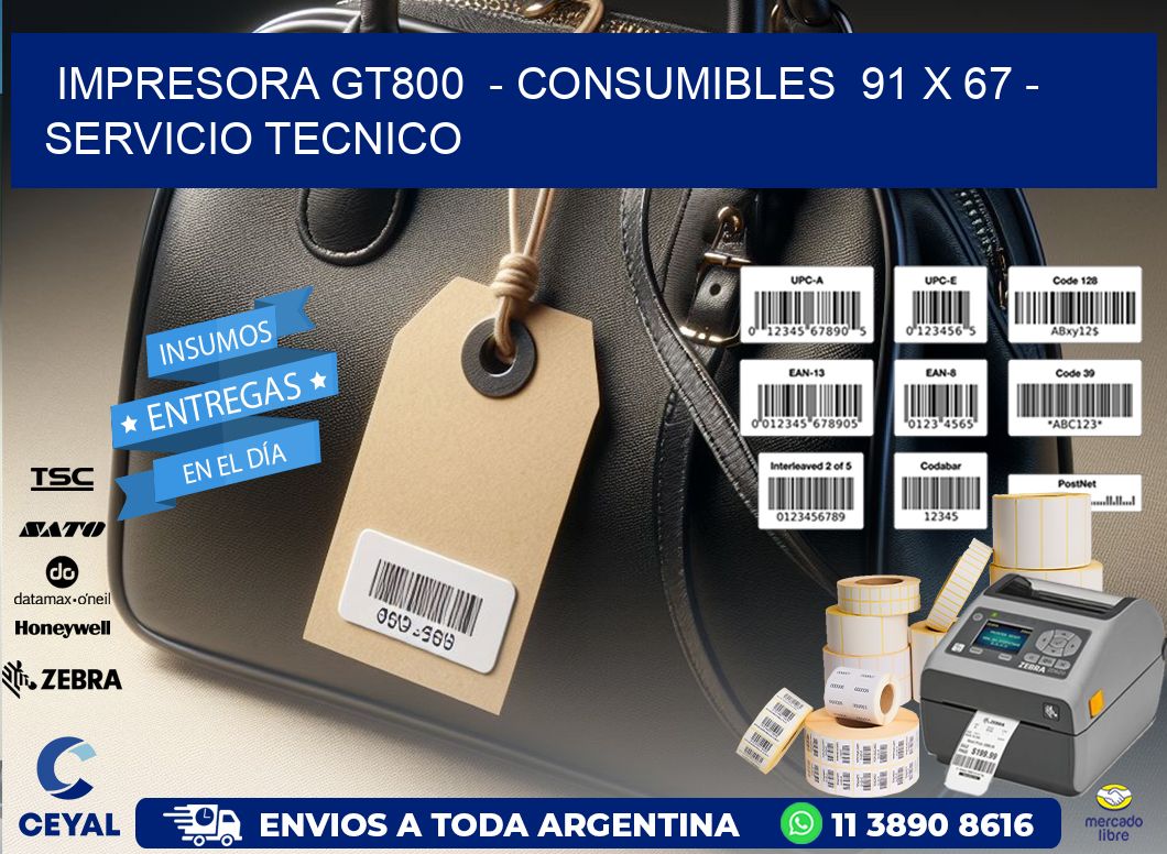 IMPRESORA GT800 - CONSUMIBLES 91 x 67 - SERVICIO TECNICO
