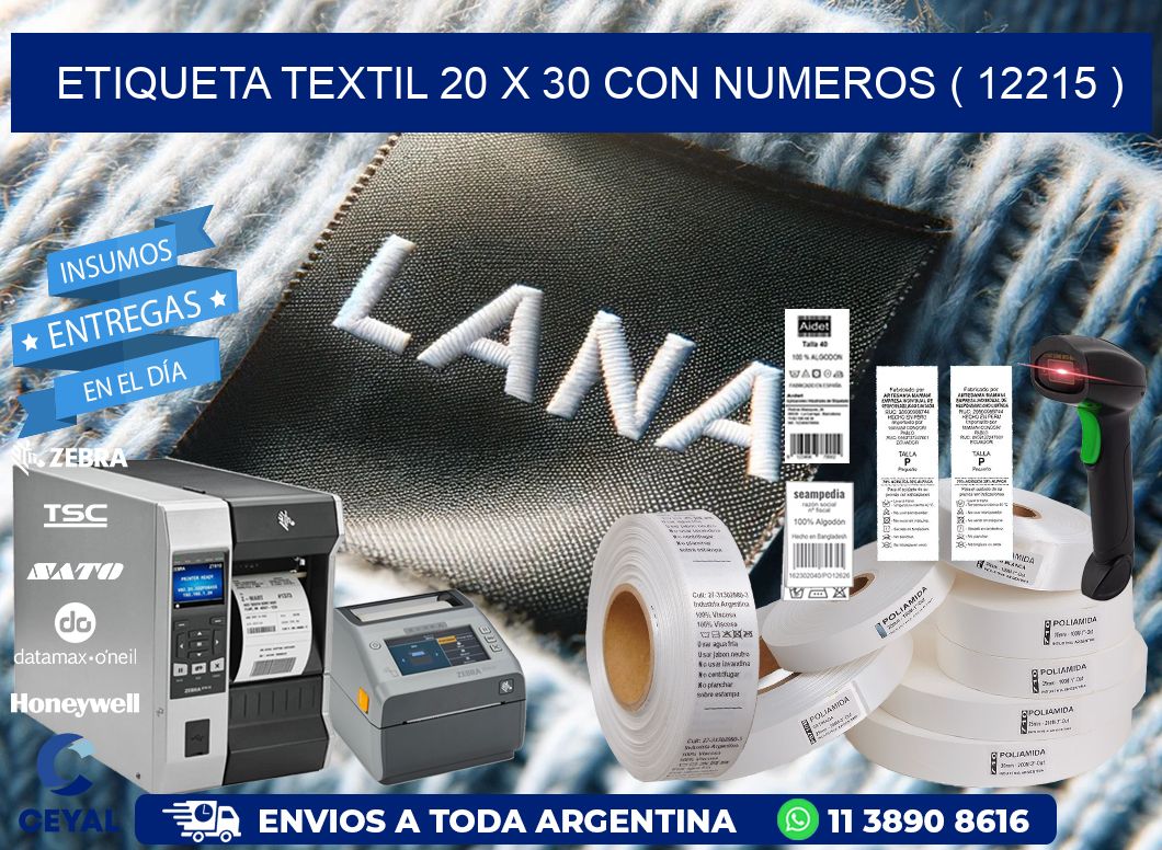 ETIQUETA TEXTIL 20 X 30 CON NUMEROS ( 12215 )
