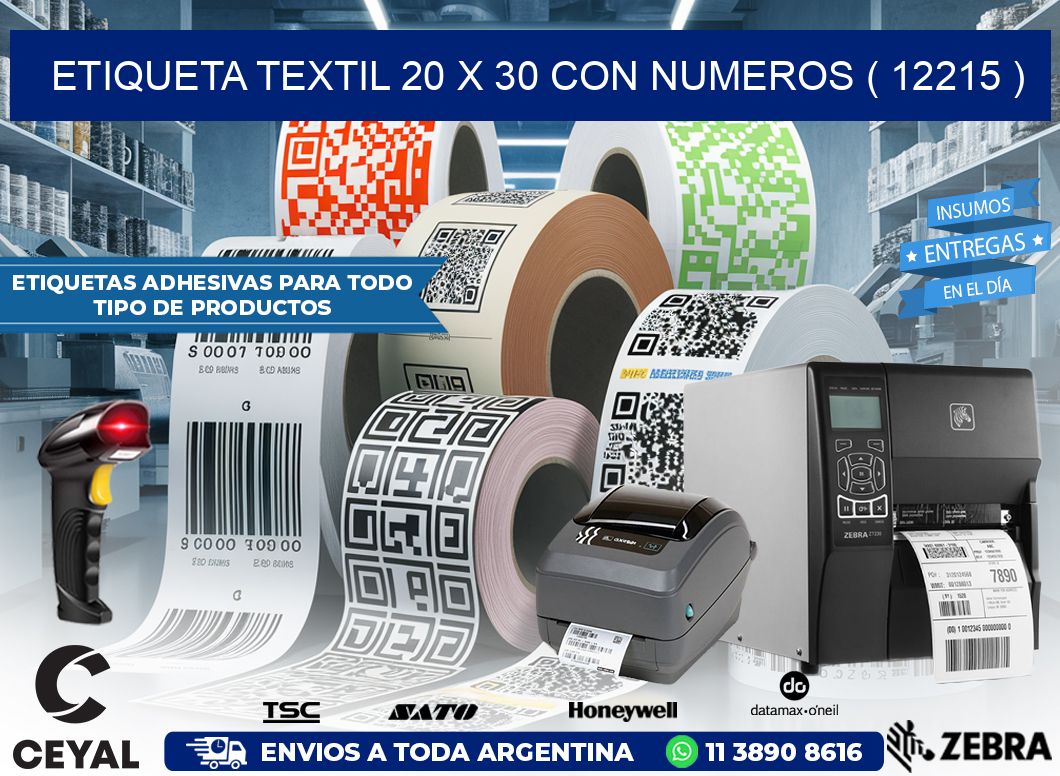 ETIQUETA TEXTIL 20 X 30 CON NUMEROS ( 12215 )