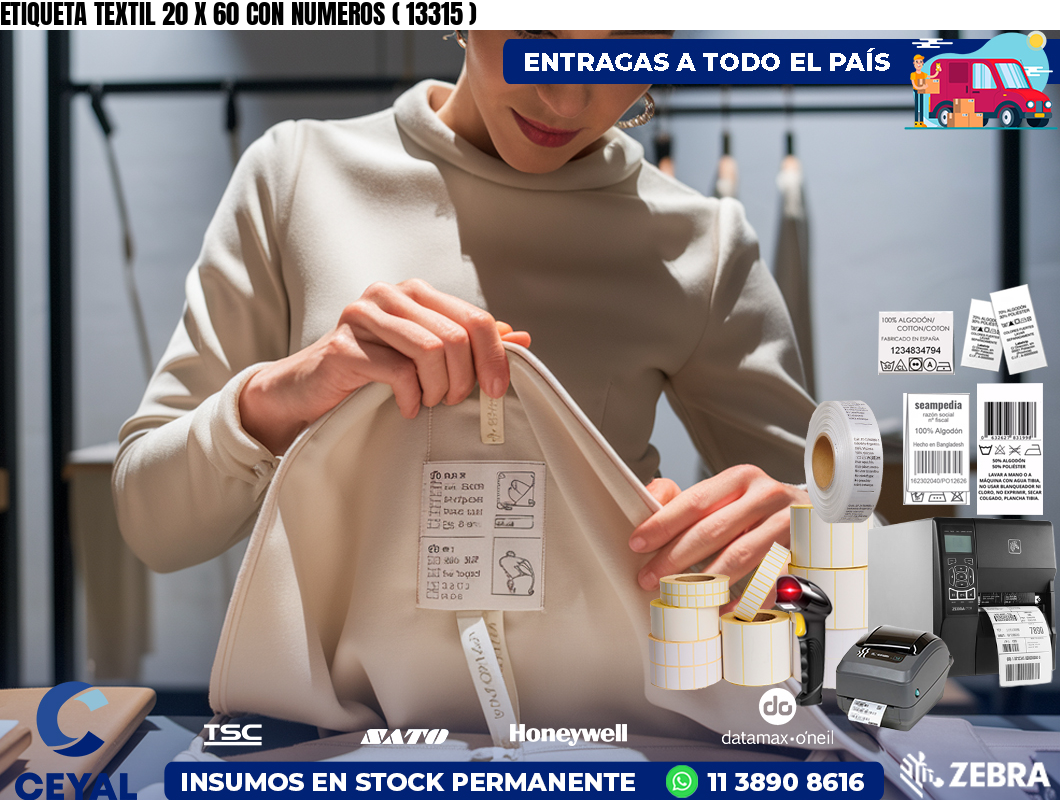 ETIQUETA TEXTIL 20 X 60 CON NUMEROS ( 13315 )