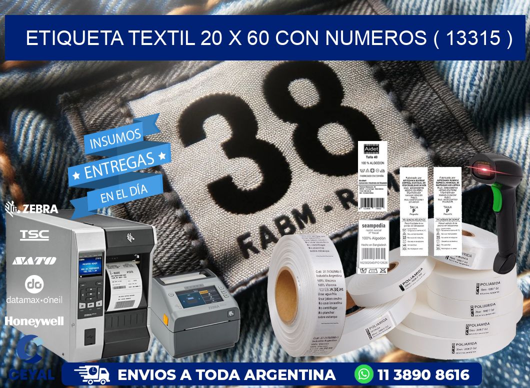 ETIQUETA TEXTIL 20 X 60 CON NUMEROS ( 13315 )