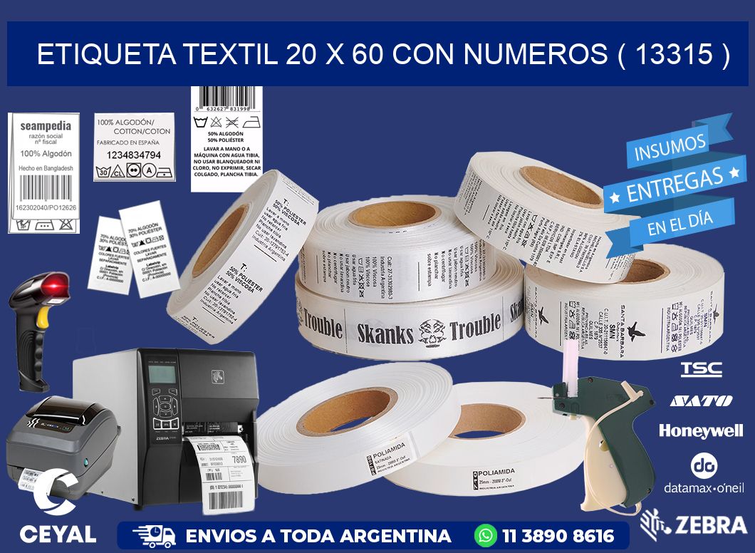 ETIQUETA TEXTIL 20 X 60 CON NUMEROS ( 13315 )