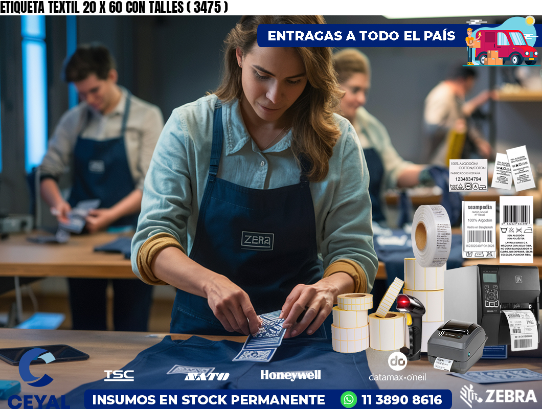 ETIQUETA TEXTIL 20 X 60 CON TALLES ( 3475 )
