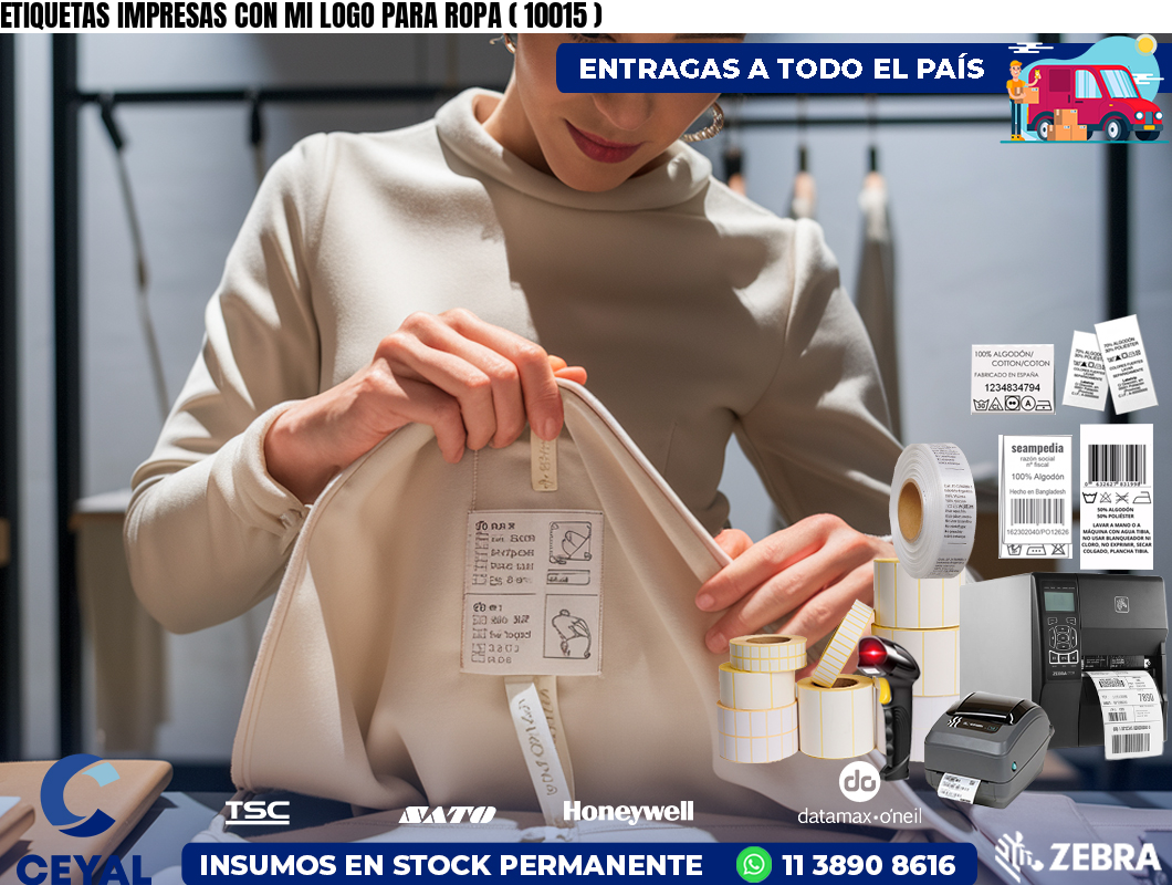 ETIQUETAS IMPRESAS CON MI LOGO PARA ROPA ( 10015 )