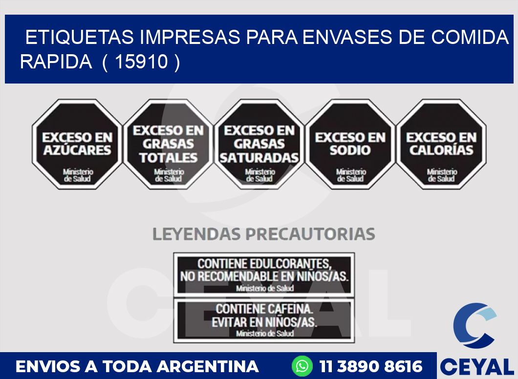 ETIQUETAS IMPRESAS PARA ENVASES DE COMIDA RAPIDA  ( 15910 )