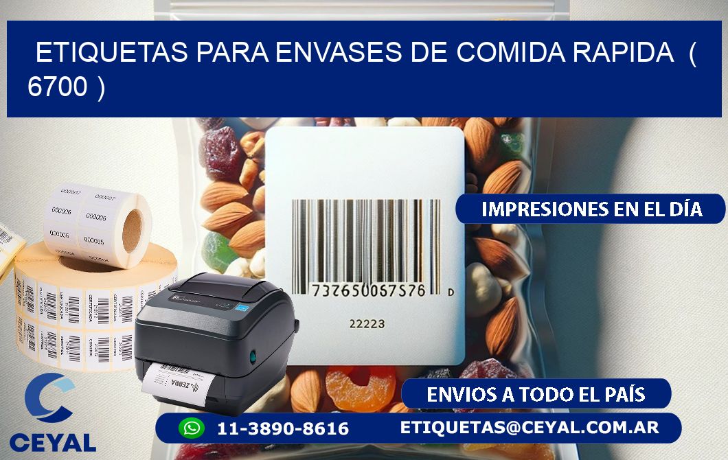 ETIQUETAS PARA ENVASES DE COMIDA RAPIDA  ( 6700 )