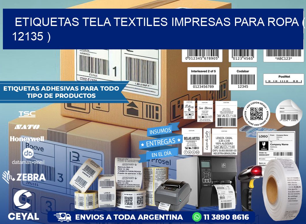 ETIQUETAS TELA TEXTILES IMPRESAS PARA ROPA ( 12135 )
