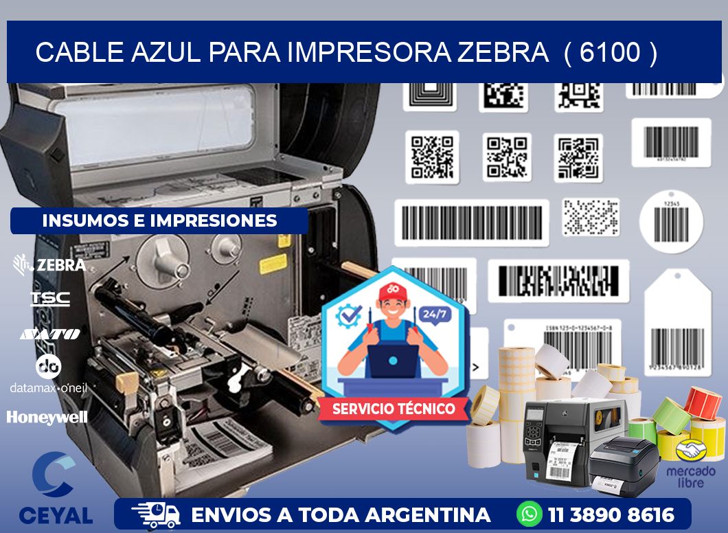 cable azul para impresora zebra  ( 6100 )