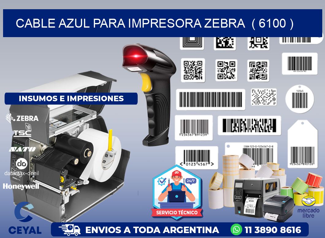 cable azul para impresora zebra  ( 6100 )