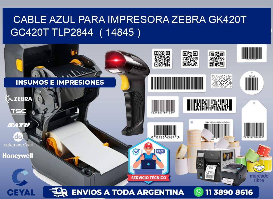 cable azul para impresora zebra GK420T GC420T TLP2844  ( 14845 )