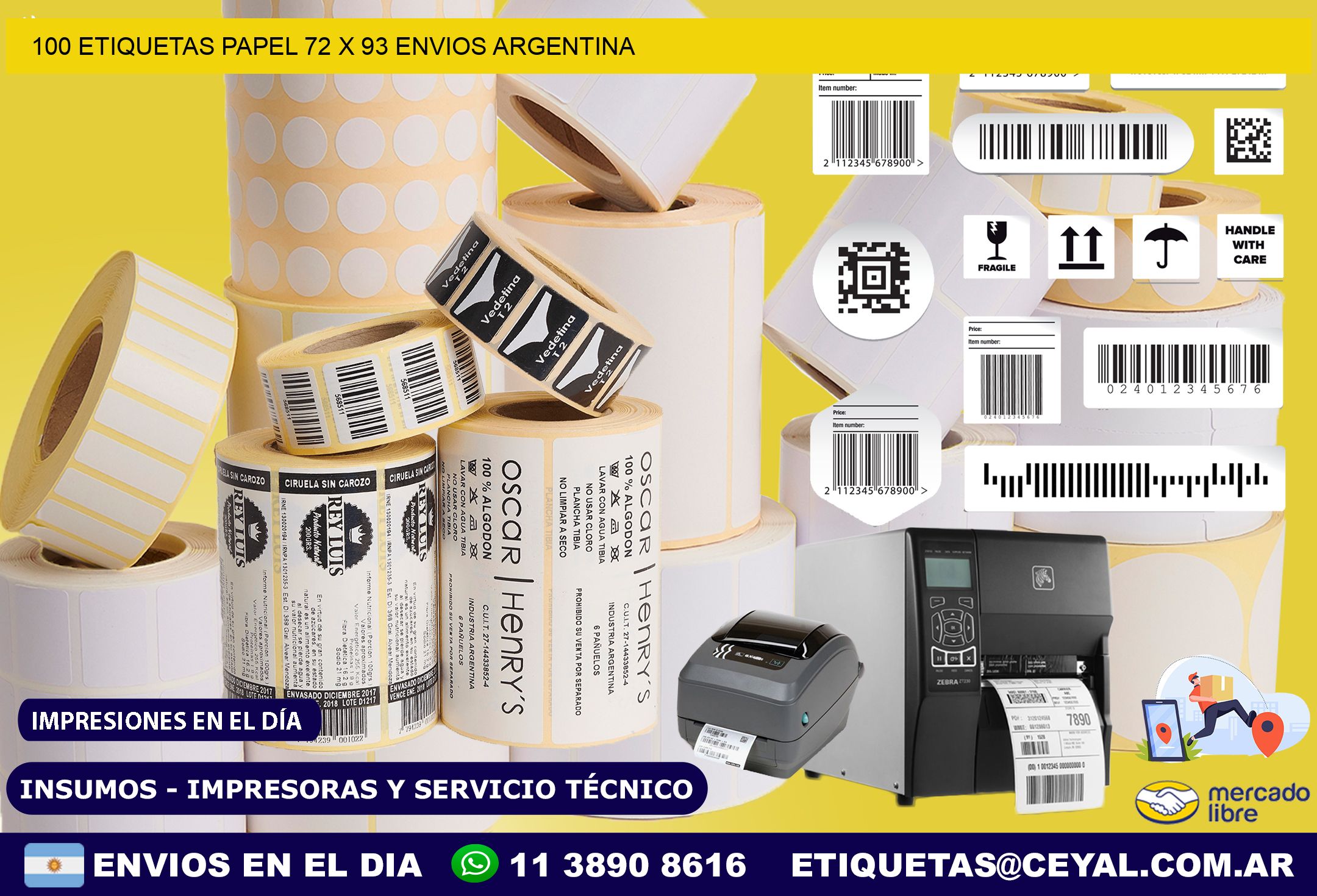 100 ETIQUETAS PAPEL 72 x 93 ENVIOS ARGENTINA