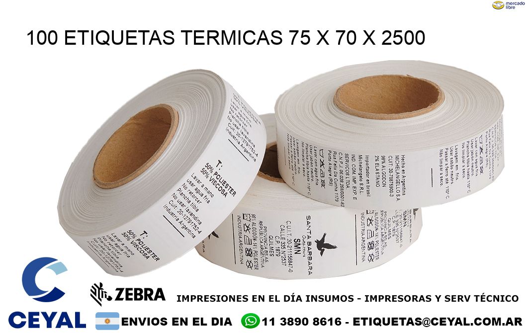 100 ETIQUETAS TERMICAS 75 x 70 x 2500