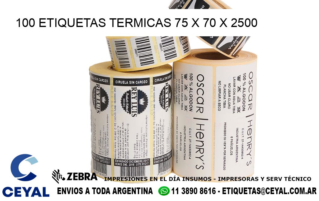 100 ETIQUETAS TERMICAS 75 x 70 x 2500