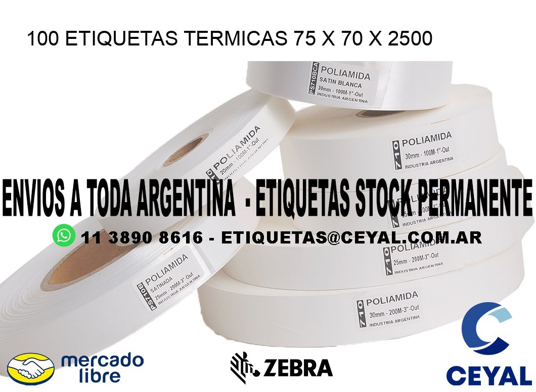 100 ETIQUETAS TERMICAS 75 x 70 x 2500