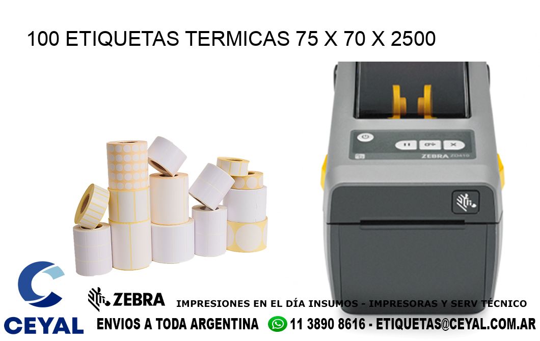 100 ETIQUETAS TERMICAS 75 x 70 x 2500