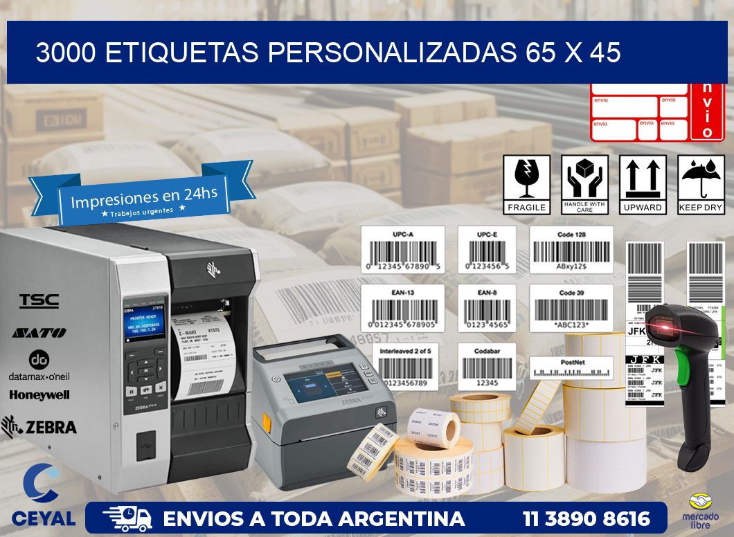 3000 ETIQUETAS PERSONALIZADAS 65 x 45