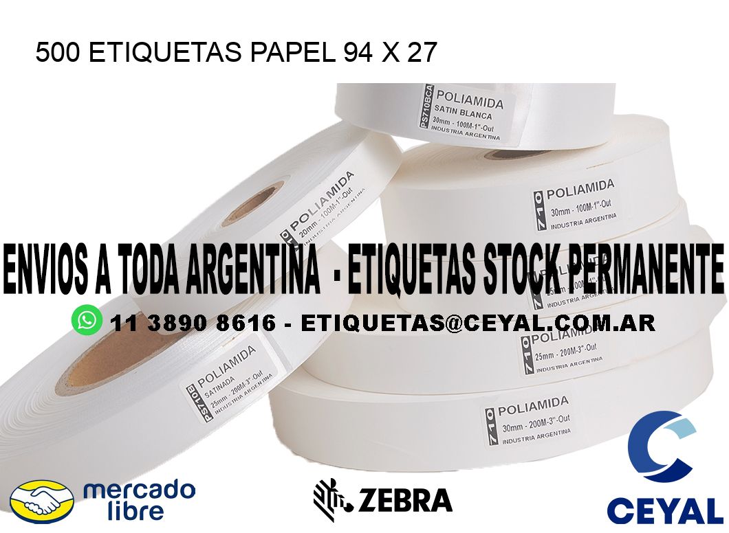500 ETIQUETAS PAPEL 94 x 27