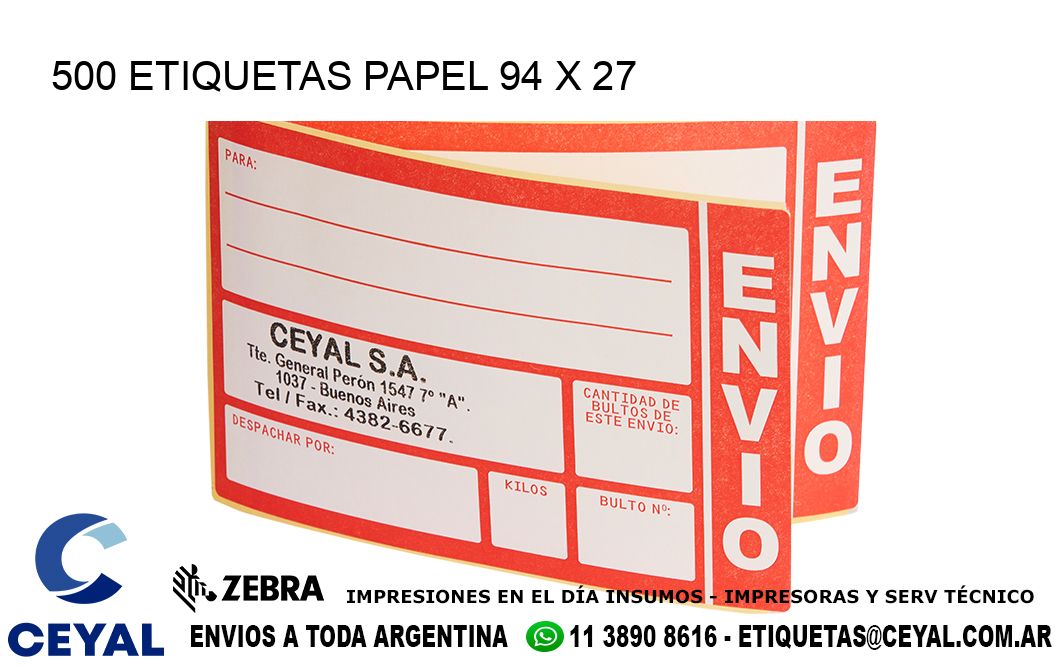 500 ETIQUETAS PAPEL 94 x 27