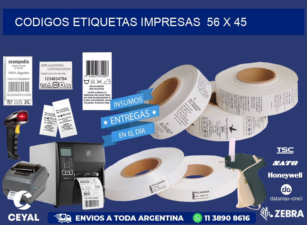 CODIGOS ETIQUETAS IMPRESAS 56 x 45