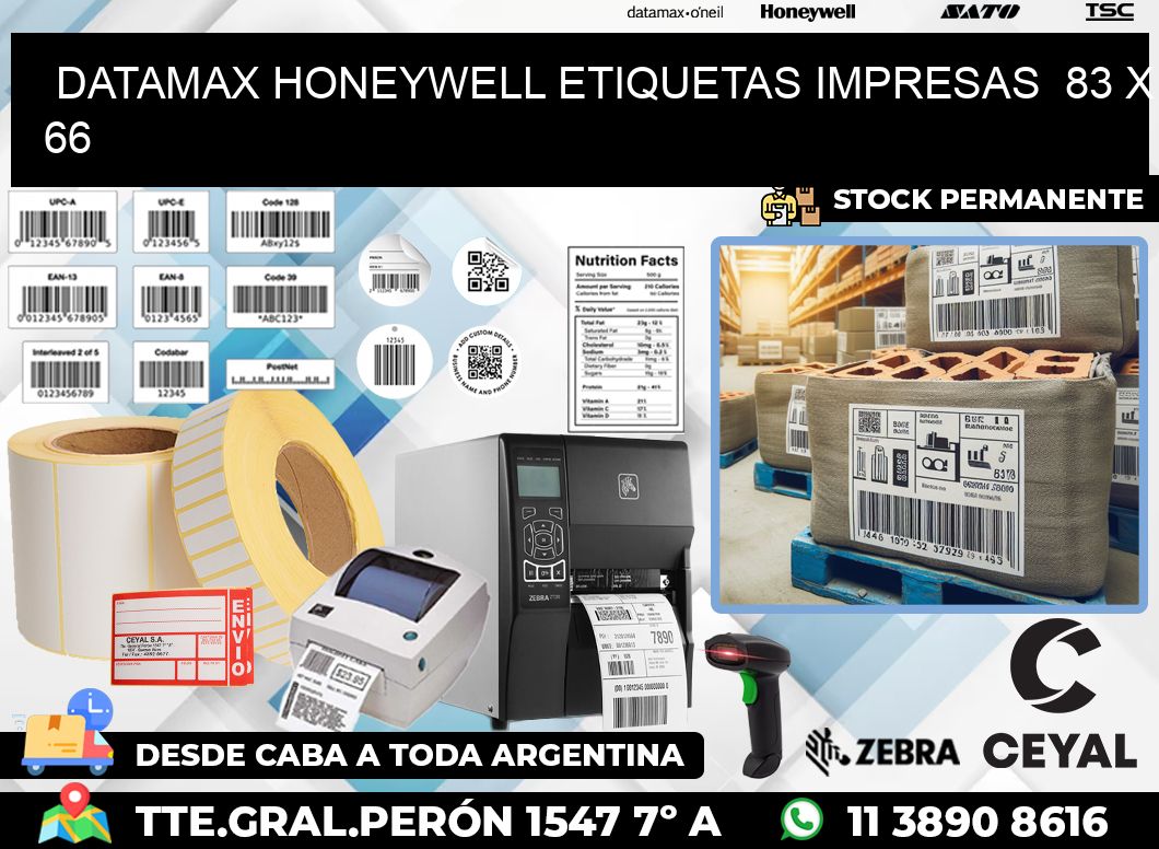DATAMAX HONEYWELL ETIQUETAS IMPRESAS  83 x 66
