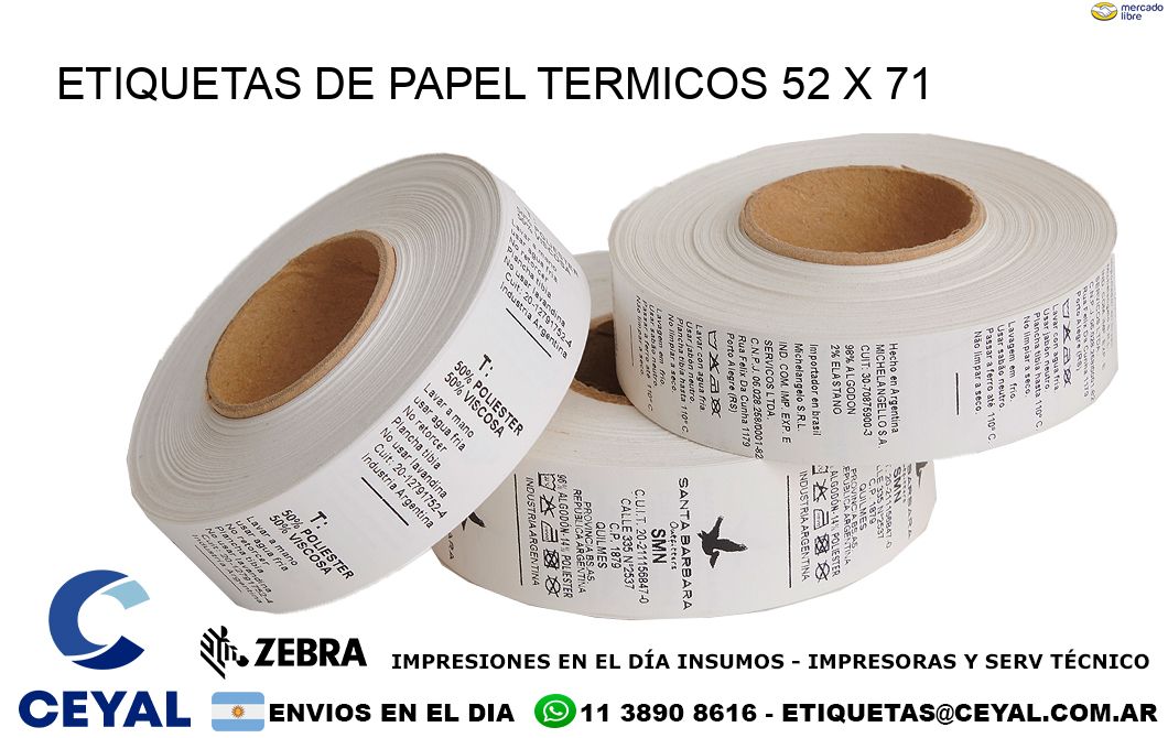 ETIQUETAS DE PAPEL TERMICOS 52 x 71