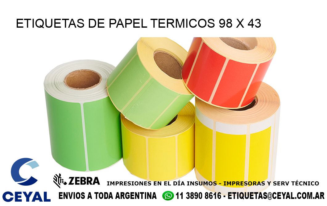 ETIQUETAS DE PAPEL TERMICOS 98 x 43