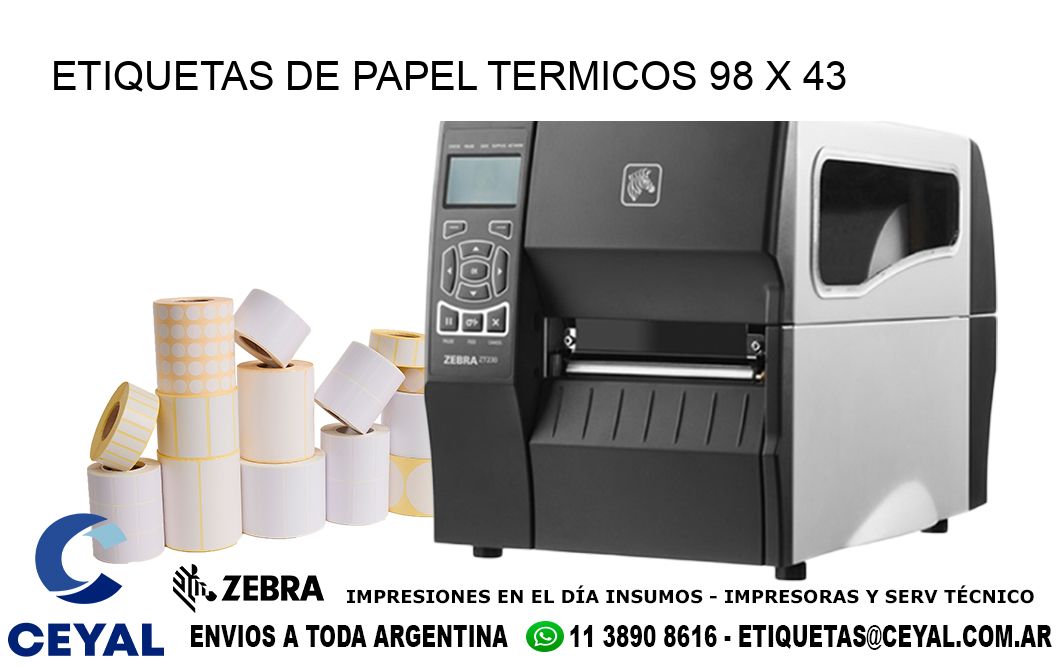 ETIQUETAS DE PAPEL TERMICOS 98 x 43