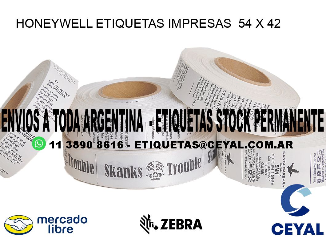 HONEYWELL ETIQUETAS IMPRESAS  54 x 42