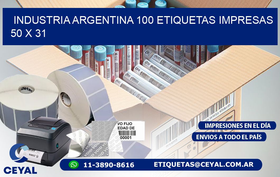 INDUSTRIA ARGENTINA 100 ETIQUETAS IMPRESAS 50 x 31