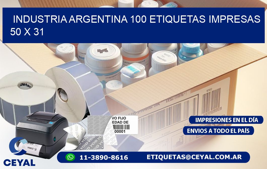INDUSTRIA ARGENTINA 100 ETIQUETAS IMPRESAS 50 x 31
