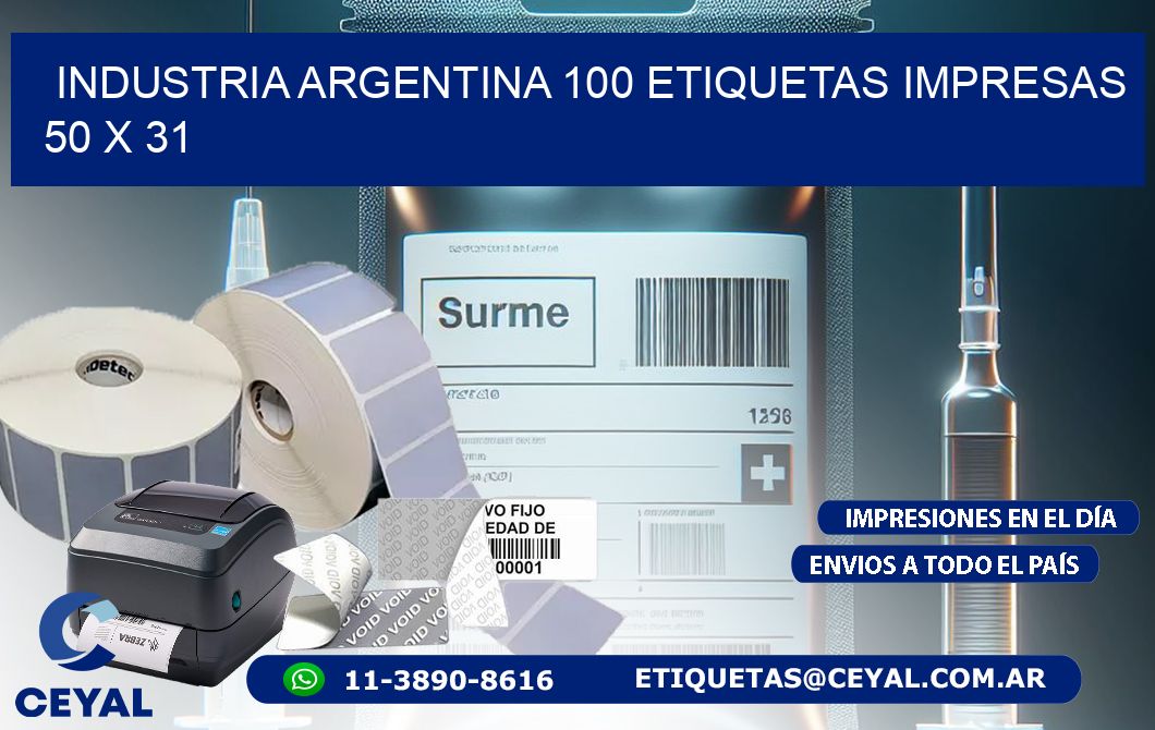 INDUSTRIA ARGENTINA 100 ETIQUETAS IMPRESAS 50 x 31