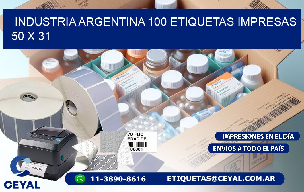 INDUSTRIA ARGENTINA 100 ETIQUETAS IMPRESAS  50 x 31