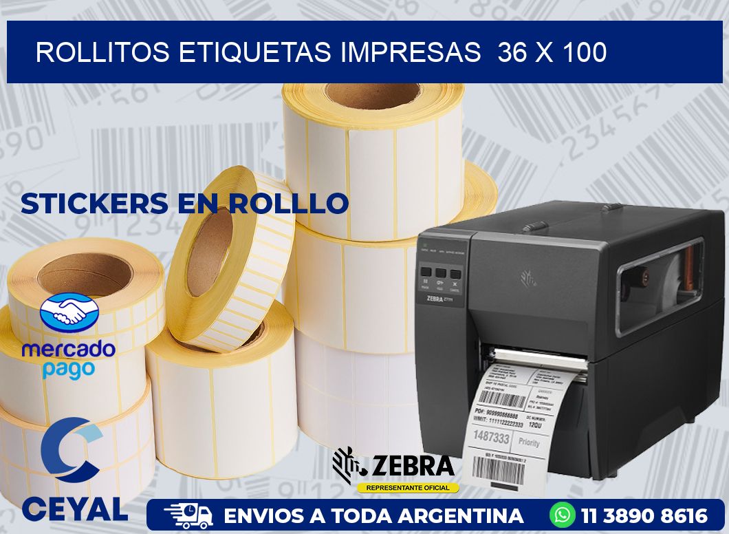 ROLLITOS ETIQUETAS IMPRESAS  36 x 100