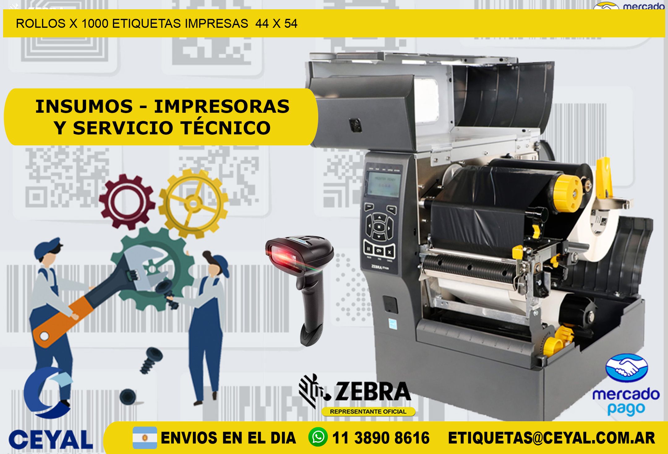 ROLLOS X 1000 ETIQUETAS IMPRESAS  44 x 54