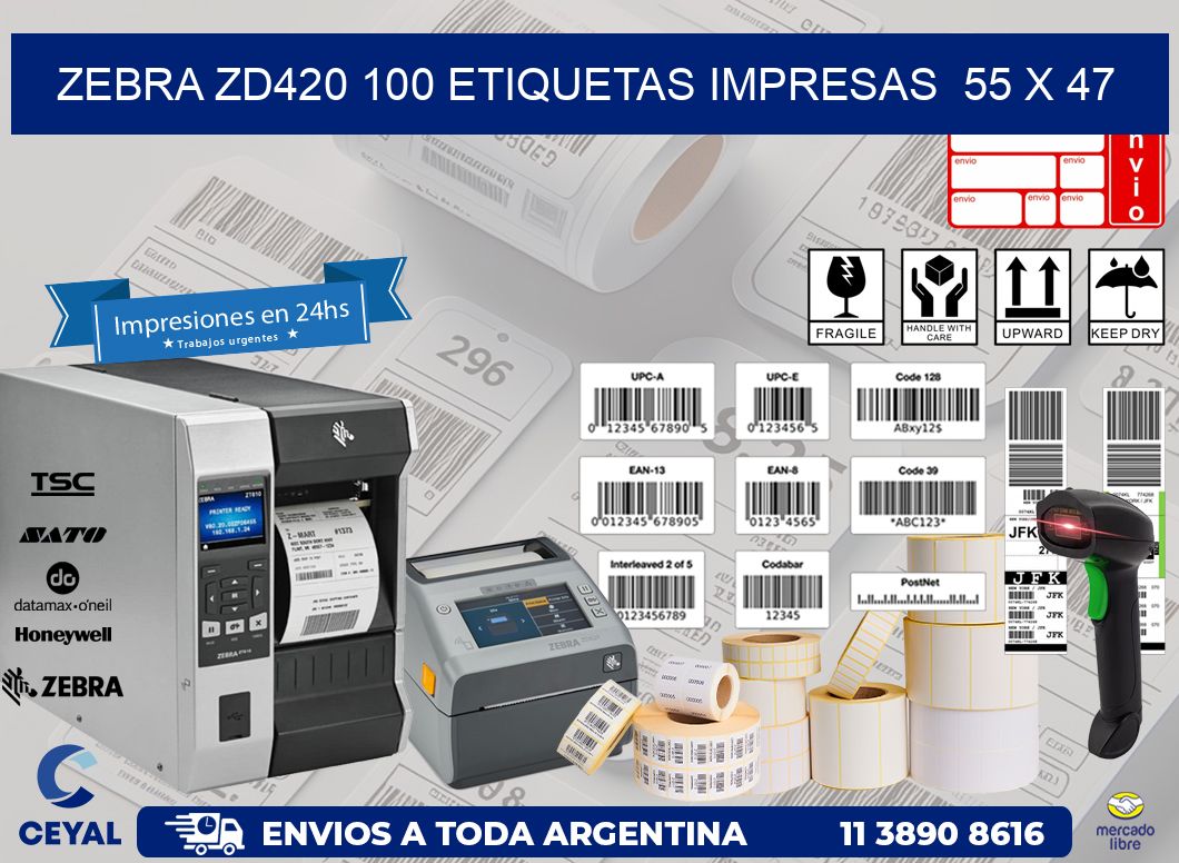 ZEBRA ZD420 100 ETIQUETAS IMPRESAS 55 x 47