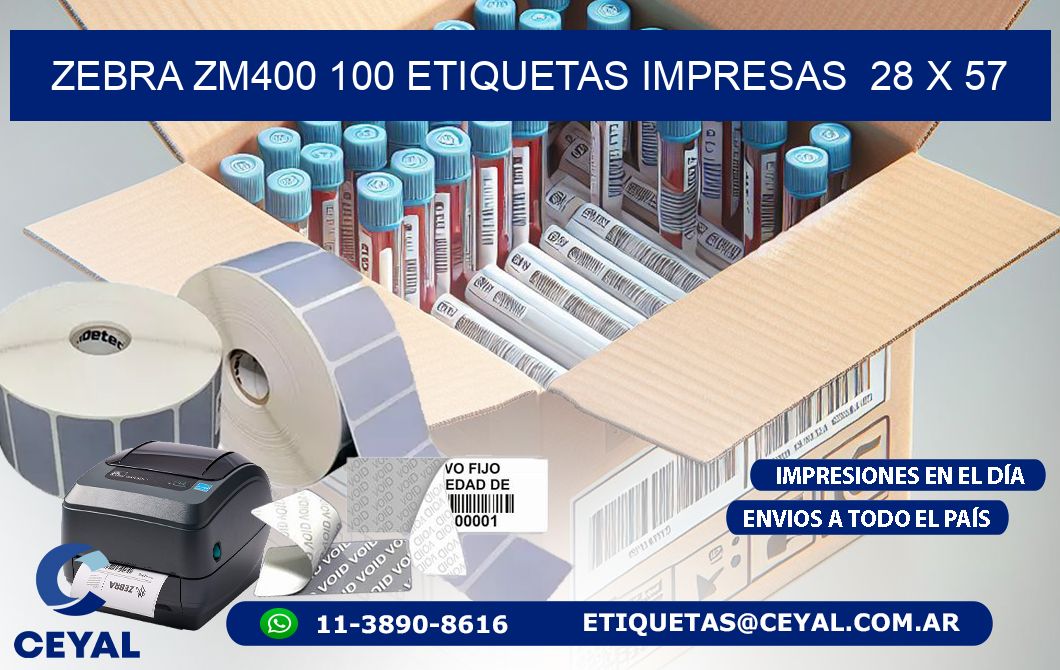 ZEBRA ZM400 100 ETIQUETAS IMPRESAS  28 x 57