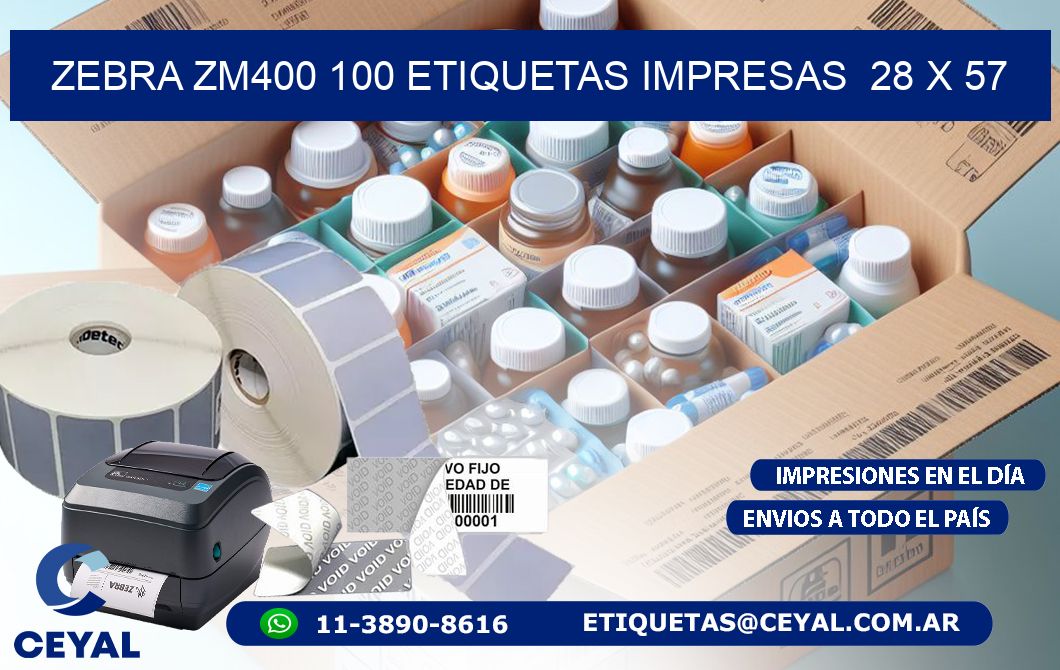 ZEBRA ZM400 100 ETIQUETAS IMPRESAS  28 x 57