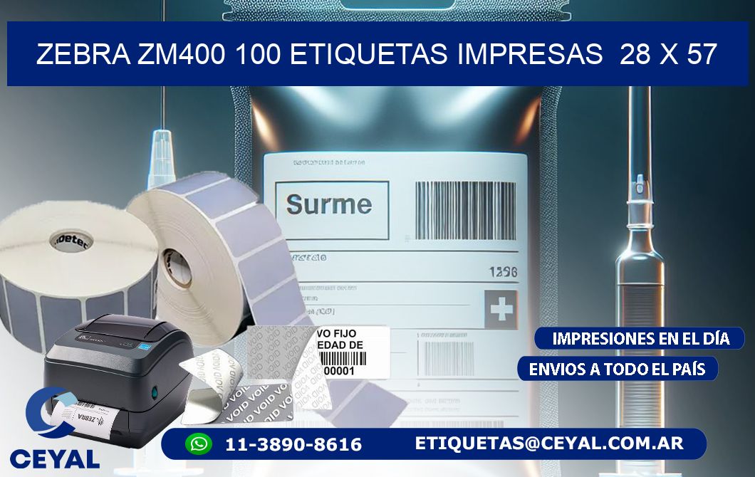 ZEBRA ZM400 100 ETIQUETAS IMPRESAS  28 x 57
