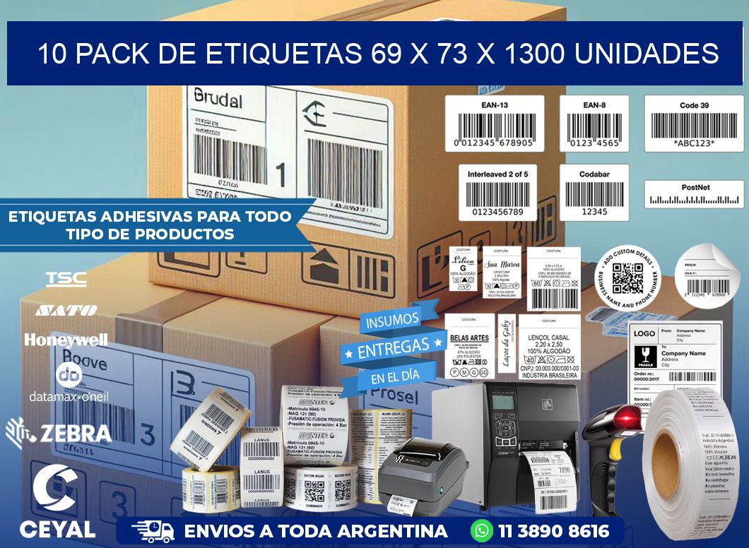 10 PACK DE ETIQUETAS 69 x 73 X 1300 UNIDADES