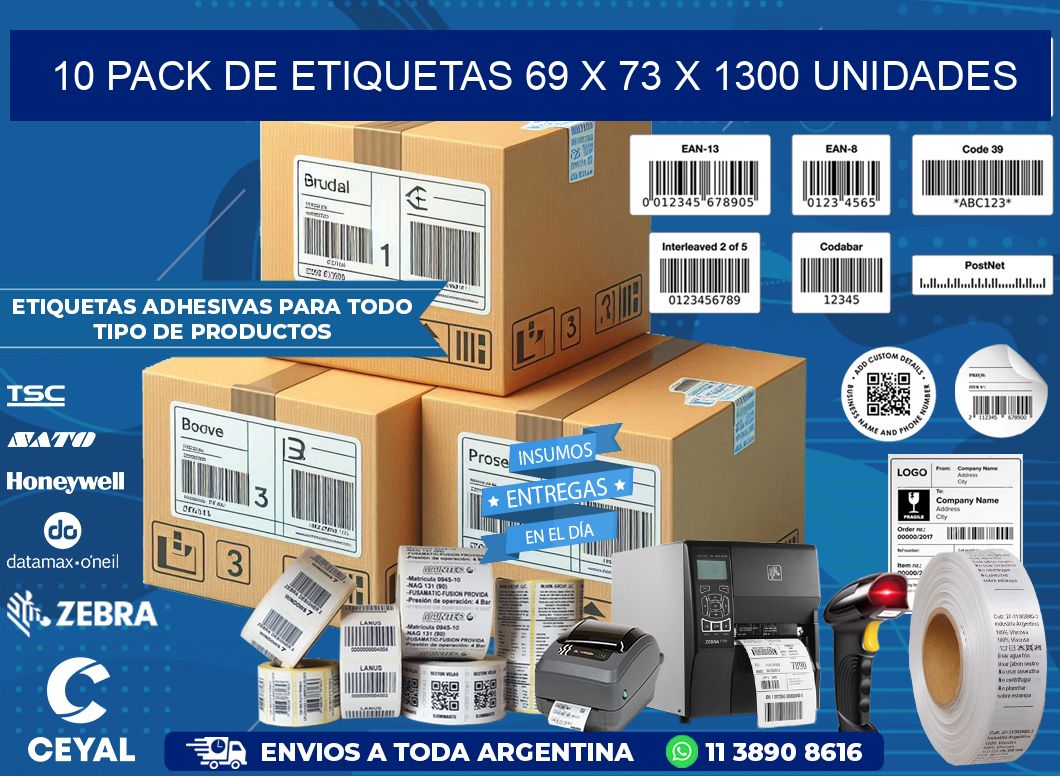 10 PACK DE ETIQUETAS 69 x 73 X 1300 UNIDADES