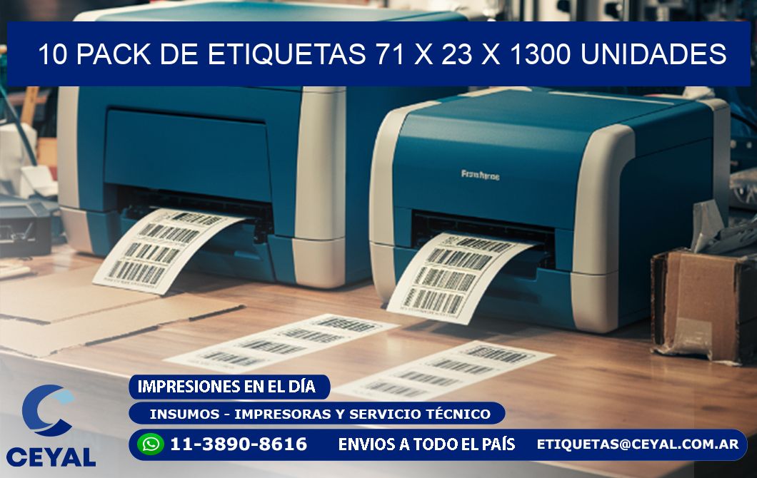10 PACK DE ETIQUETAS 71 x 23 X 1300 UNIDADES